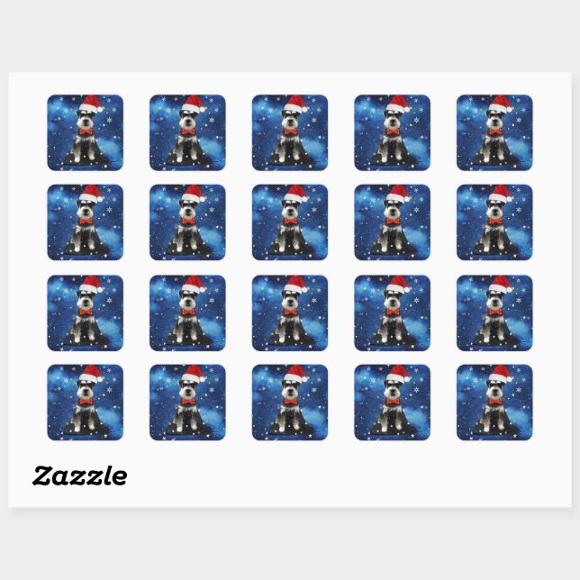 Sticker Carré Schnauzer de Noël (Feuille)