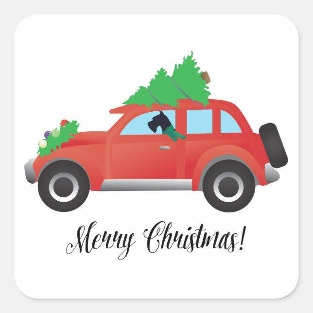 Sticker Carré Schnauzer géant Conduit une voiture - arbre sur le (Devant)