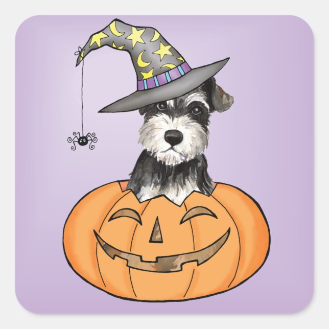 Sticker Carré Schnauzer miniature d'Halloween (Devant)