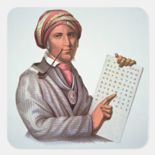 Sticker Carré Scholar Cherokee, Sequoyah (1776-1843) (couleur)