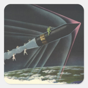 Sticker Carré Science-fiction vintage d'un astronaute chevauchan