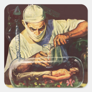 Sticker Carré Science-Fiction vintage, Laboratoire Mad Scientist