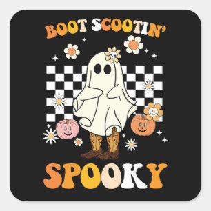 Sticker Carré Scootin super Boot Éffrayant Ghost Halloween Retro