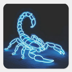 Sticker Carré Scorpion Bleu Néon Avec Reflets Blancs