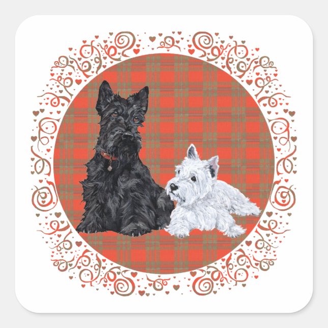 Sticker Carré Scottie Adult & Westie Puppy (Devant)
