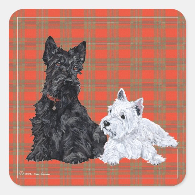 Sticker Carré Scottie Adult & Westie Puppy (Devant)