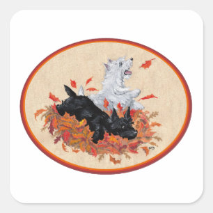 Sticker Carré Scottie & Westie Fallen Feuille