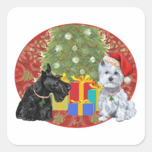 Sticker Carré Scottie & Westie Noël