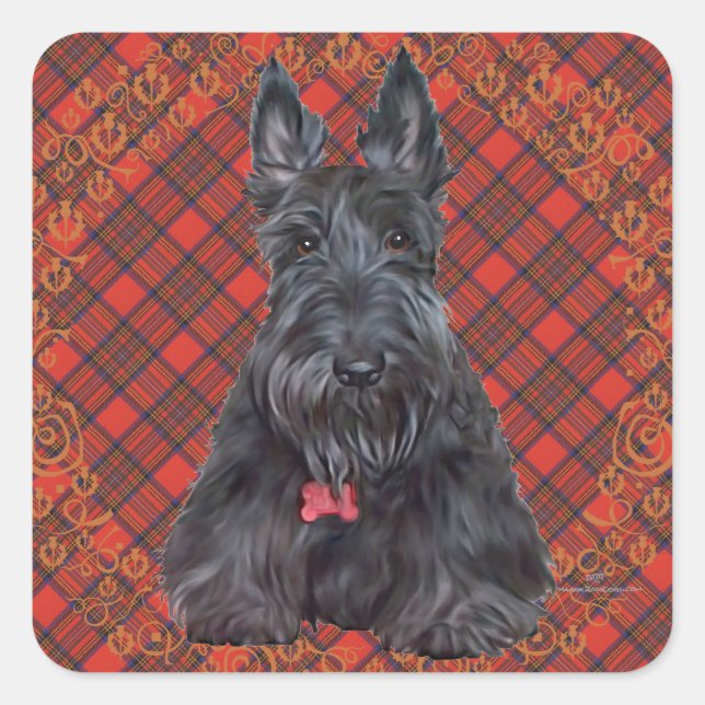Sticker Carré Scottish terrier on tartan (Devant)