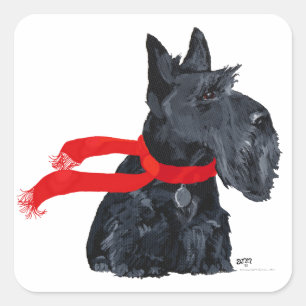 Sticker Carré Scottish Terrier Winter Holiday