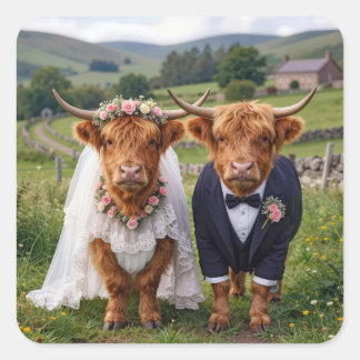 Sticker Carré Scottish Wedding Highland Cows