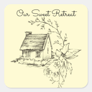 Sticker Carré Scrapbook de chalet esquissé