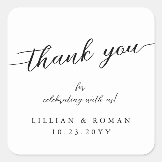 Sticker Carré Script de calligraphie romantique Mariage noir et  (Devant)