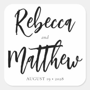 Sticker Carré Script de pinceau noir moderne Grand Noms Mariage