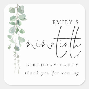 Sticker Carré Script Eucalyptus 90e Merci d'anniversaire