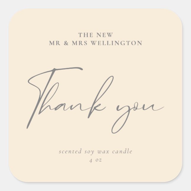 Sticker Carré Script moderne Beige Blanc Mariage Favoriser Bougi (Devant)