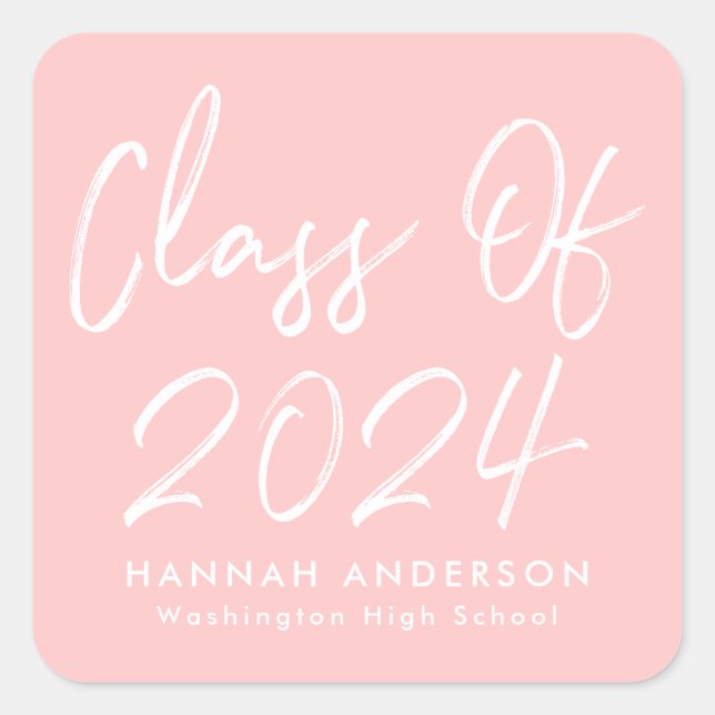 Sticker Carré Script moderne Blush Pink Classe de 2023 Graduatio (Devant)