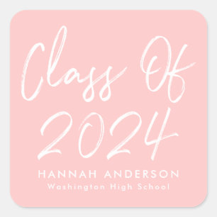 Sticker Carré Script moderne Blush Pink Classe de 2023 Graduatio