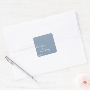 Sticker Carré Script moderne Dusty bleu minimaliste Mariage
