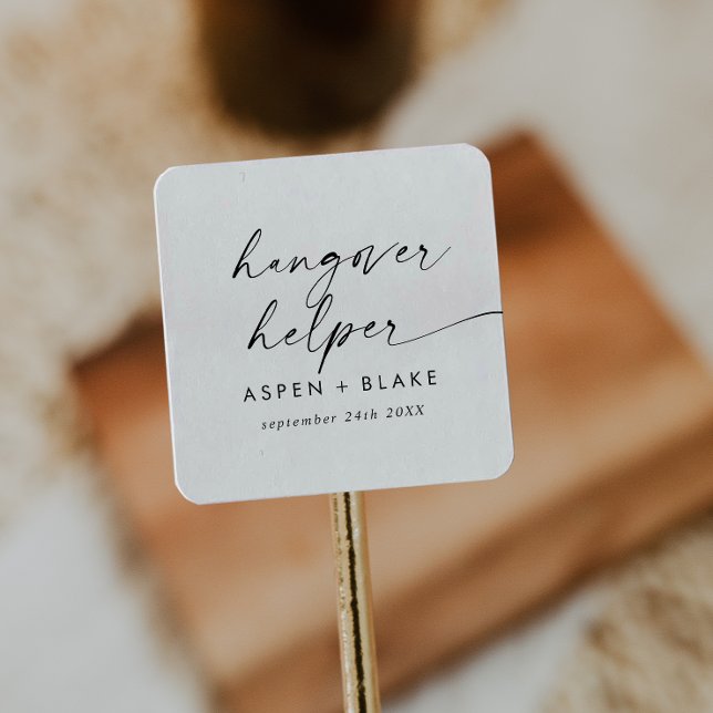 Sticker Carré Script moderne Hangover Helper Wedding Favoriser (Créateur téléchargé)