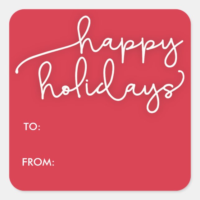 Sticker Carré Script moderne Happy Holidays Balise cadeau Sticke (Devant)