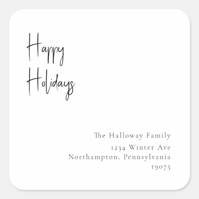 Sticker Carré Script moderne Happy Holidays Carré Enveloppe Scea (Devant)