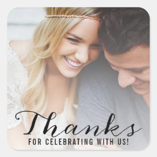 Sticker Carré Script moderne   Merci de Mariage photo personnali