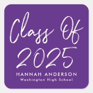 Sticker Carré Script moderne Purple Classe de 2025 Graduation