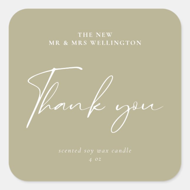 Sticker Carré Script moderne Sage Vert Mariage Favoriser Chandel (Devant)