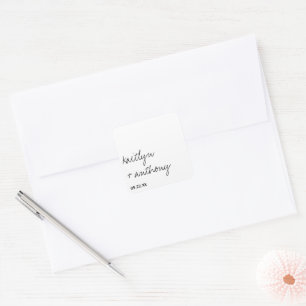 Sticker Carré Script noir et blanc moderne Mariage minimaliste