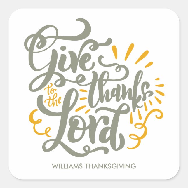 Sticker Carré Script Remerciez le Seigneur Thanksgiving Coutume (Devant)