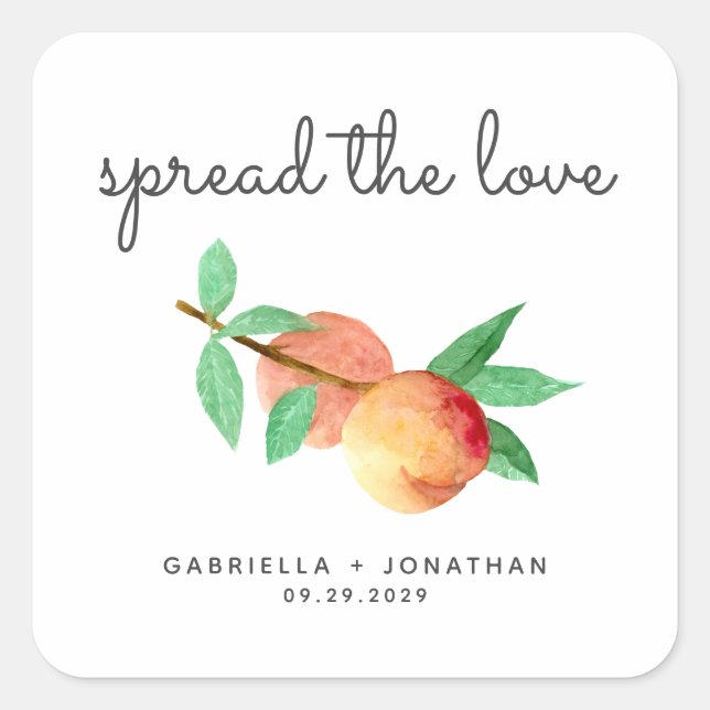 Sticker Carré Script Spread The Love Peach Jam Wedding Favor (Devant)