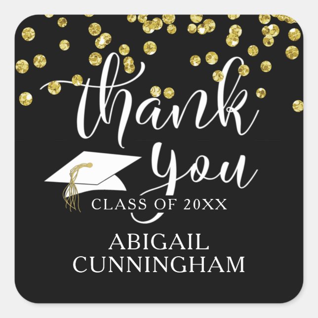 Sticker Carré Script THANK YOU pailleté or Gold Graduation (Devant)