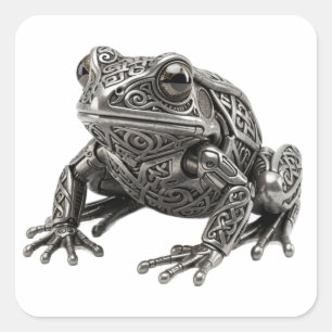 Sticker Carré Sculpture mécanique d'une grenouille en argent cel