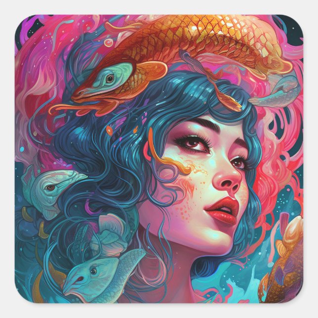 Sticker Carré Sea Serpent Hair Lady Imaginaire Art (Devant)