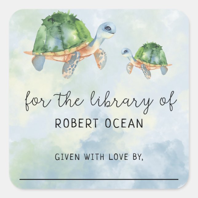 Sticker Carré Sea Turtle - pour la bibliothèque de (Devant)