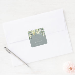 Sticker Carré Seafoam Green Snowberry+Eucalyptus Mariage