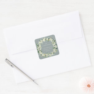 Sticker Carré Seafoam Green Snowberry+Eucalyptus Wreath Adresse