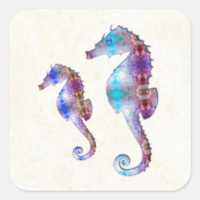 STICKER CARRÉ SEAHORSE 1 DUO BÉBÉ MOSAÏQUE BLEU ET ROSE (Devant)