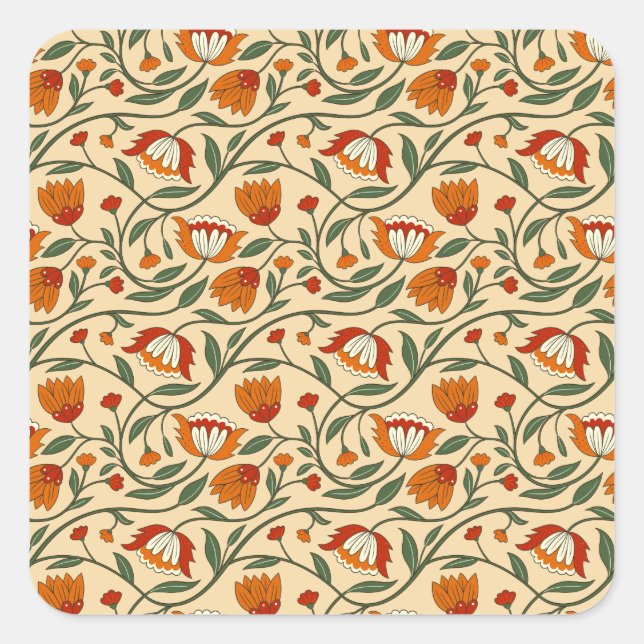 Sticker Carré Seamless floral pattern in beige background (Devant)