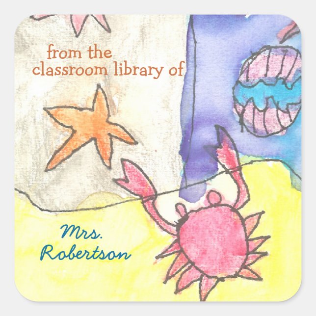 Sticker Carré Seascape personalized teacher gift bookplate (Devant)