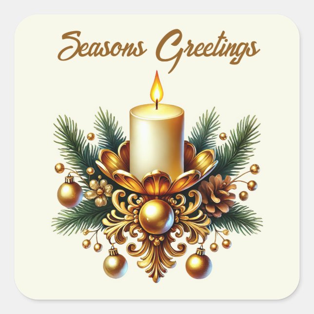 Sticker Carré Seasons Greetings golden add text candle (Devant)