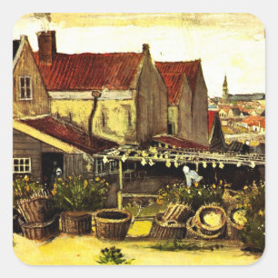 Sticker Carré Séchage de poissons en grange par Vincent van Gogh