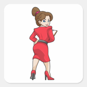 Sticker Carré Secrétaire en robe avec talons hauts