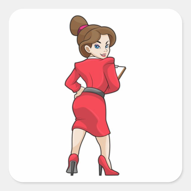 Sticker Carré Secrétaire en robe avec talons hauts (Devant)