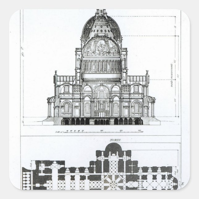 Sticker Carré Section transversale de la cathédrale Saint-Paul (Devant)