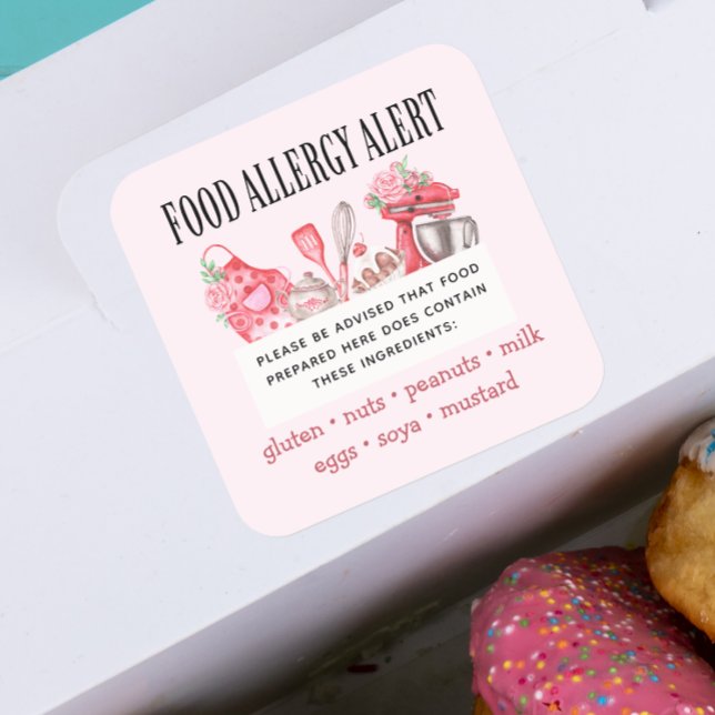 Sticker Carré Sécurité alimentaire Alerte allergique Boulangerie (Créateur téléchargé)