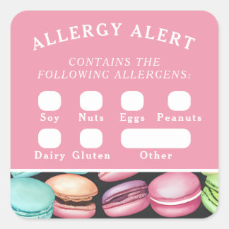 Sticker Carré Sécurité alimentaire Alerte allergique Macaron Caf