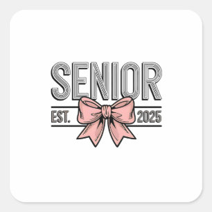 Sticker Carré Senior Est 2025 Bow Coquette Graduation