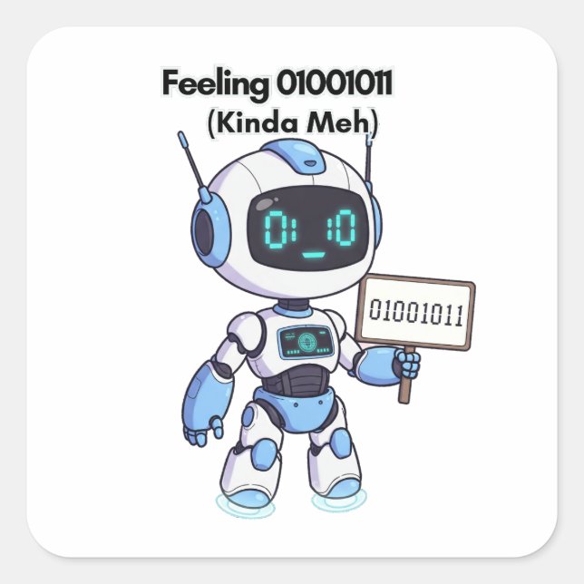 Sticker Carré Sensation de robot 01001011 (Kinda Meh) (Devant)